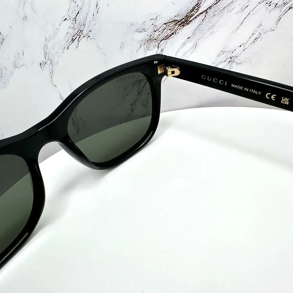 New GUCCI Sunglasses Black 54mm Square Gold Letter Logo Red Green Web Mens - Picture 8 of 15